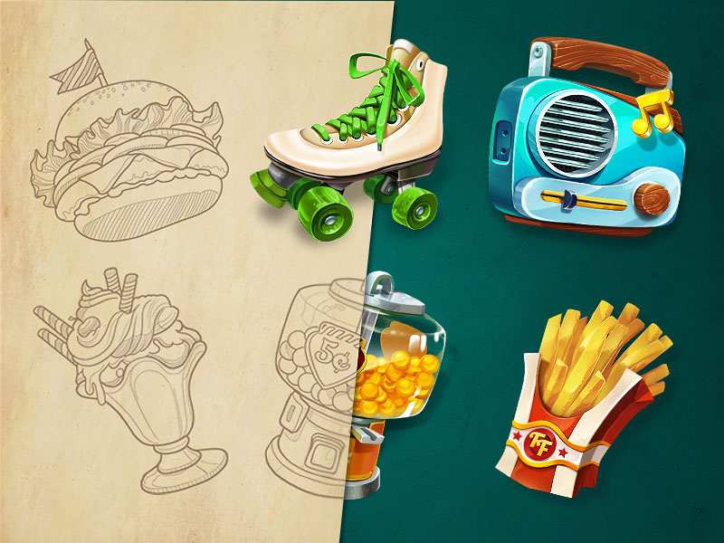 Cloud9 - Game Elements 60s concept element fastfood game gas icon illustration slot station ui