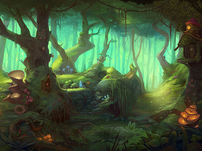 Faerie Nights Background background concept forest game game art game design illustration landscape magic slot design trees