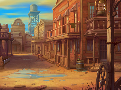 western town backdrop cartoon