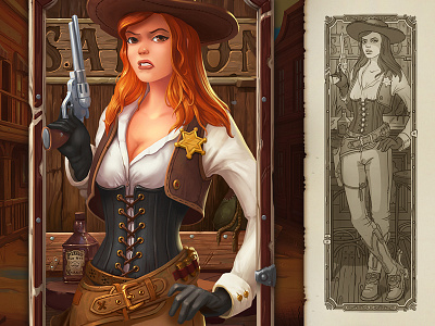 I Am The Law | Character art character concept drawing game girl illustration illustration sketch slot slot game wild west