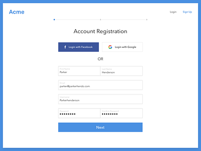 Account Registration Form interface product design ui user ux web design