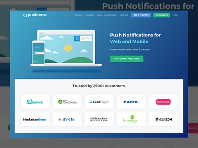 Pushcrew - Home Page blue gradient homepage notifications pushcrew