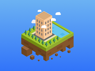 My First Isometric Illustration building clouds illustration isometric water
