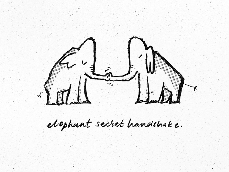 Elephant Secret Handshake. brush chisel copic hand drawn illustration lettering marker type typography