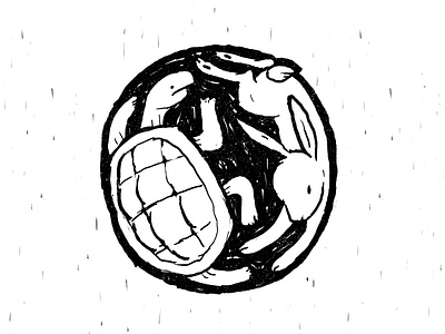 Rough Sketch emblem hare illustration motif rough sketch tortoise