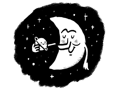 Buddies. brush illustration moon planet