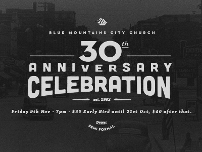 BMCC 30th Anniversary 40s anniversary celebration church cubano grain losttype noise type typography