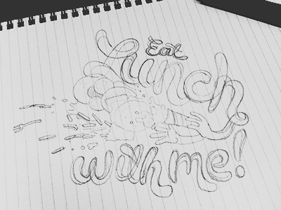 Eat Lunch With Me burger coke fat fries lettering lunch mess thrown type typography wip