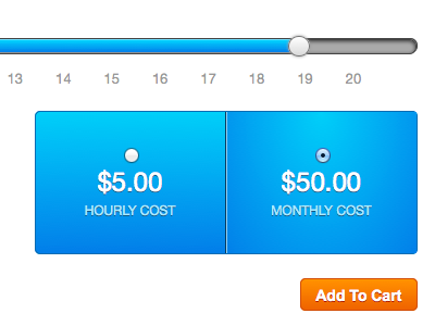 Pricing blue button orange price slider