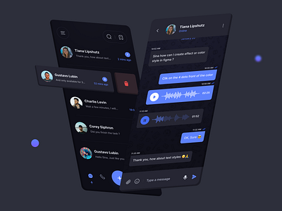 Messenger Concept Design - Dark Version 🔥 app app design application chat chat app concept dark dark app dark mode design messenger messenger app minimal mobile mobile ui social ui ui design user interface