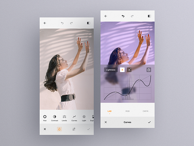 Photo Editing App - Light Theme album app app design clean edit effect image image editor light mode minimal minimalist mobile photo photo app photo editing photo editor photo shop photography ui ui design