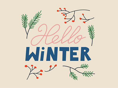 Hello winter branches fir graphic design hello illustration letteting vector vector illustration winter