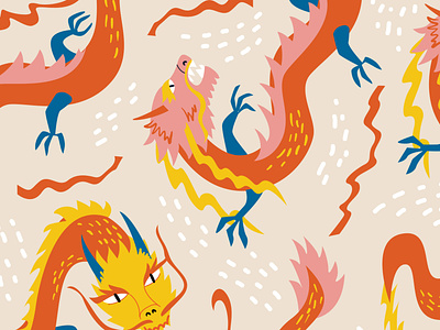 Asian Dragons Pattern asian dragon chinese flat hand drawn illustration japanese pattern vector vector illustration