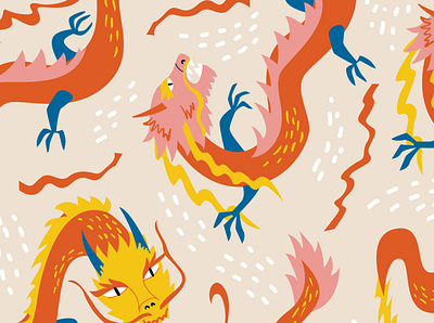 Asian Dragons Pattern asian dragon chinese flat hand drawn illustration japanese pattern vector vector illustration