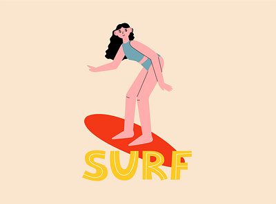 Surf Girl cute flat flat people girl illustration ocean sea summer surf surfing vector vector illustration woman