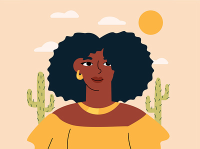 Summer Girl afro arizona black cactus cute female flat flat people gold graphic design illustration portrait summer vector vector illustration woman