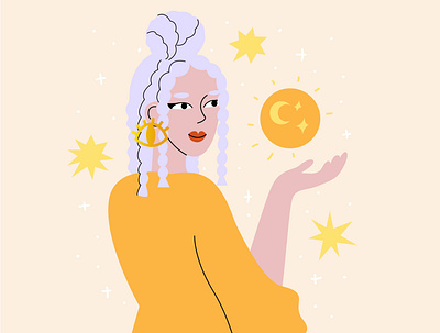 Magic braids cute female flat flat people gold illustration magic portrait vector vector illustration witch woman