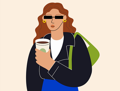 Stylish girl coffee cute drink fashion female flat illustration portrait stylish sunglasses vector vector illustration woman