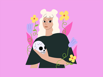 Girl with a skull blonde cute female flat halloween illustration magic portrait skull vector vector illustration witch witchcraft woman