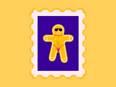 Gingerbread man design funny gingerbread man illustration postage stamp sunglasses vector