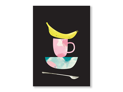 Still life vessel banana bowl cup illustration spoon still life vessel