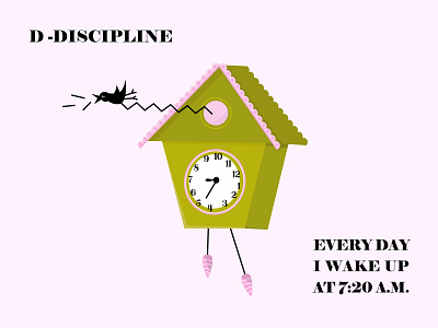 Discipline bird clock design discipline green illustration pink vector