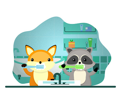 Cute fox and raccoon:) illustration vector