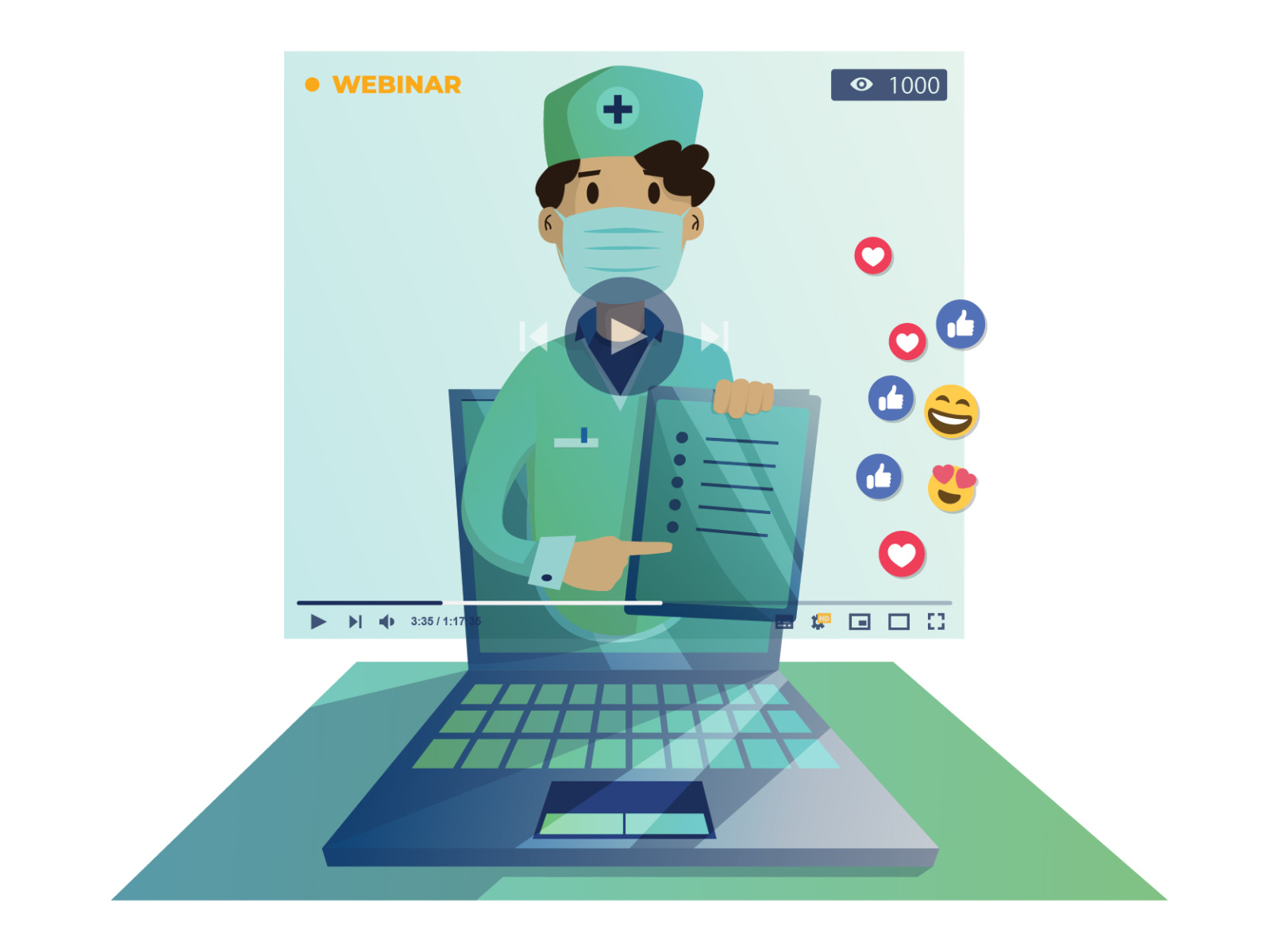 Webinar doctor flat illustration art live chat livestream vector webinar