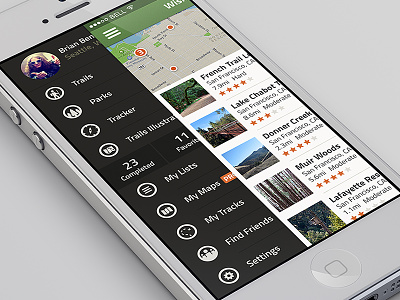 Explore/Menu - iOS7 UI ios7 iphone list map menu mobile retina ui user interface