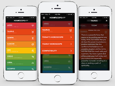 Horoscope App - iPhone UI astrology blur color horoscope ios 7 mobile retina ui user interface zodiac
