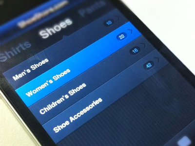 ShoeStore.com app buttons dark ios iphone mobile ui user interface