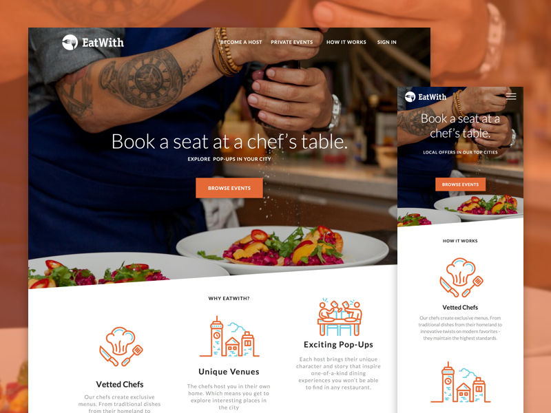 EatWith - Landing Page Redesign cooking homepage marketing ui