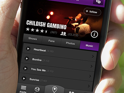Artist Profile - iPhone UI collective ray dark ios iphone mobile purple retina tabs ui user interface