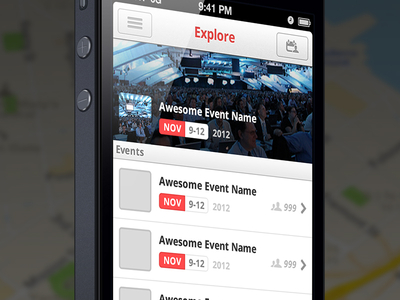 Explore - iPhone UI (@2x) collective ray events explore featured ios iphone mobile navbar navigation bar retina ui user interface
