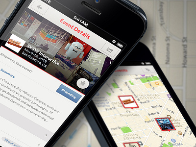 Event Details - iPhone UI collective ray details event ios iphone map photoshop retina sxsw ui user interface