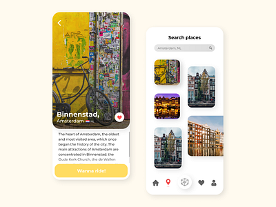 Travel App - Find your places design find flat interface minimal mobile photo travel yellow