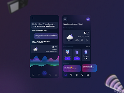 Voice assistant Athena. App concept 3d dark theme design interface ios mobile mobile app ui voice assistant web