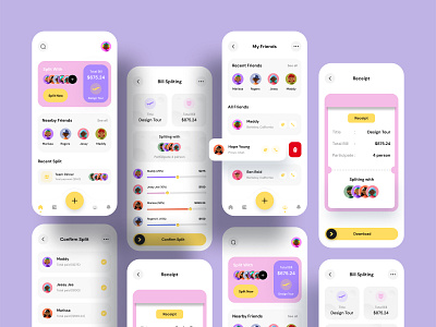 Bill Splitter - Mobile App app app design application bill bill split bill splitter bill splitting clean clean ui color design friends minimal minimalist mobile app payment split ui ux wallet
