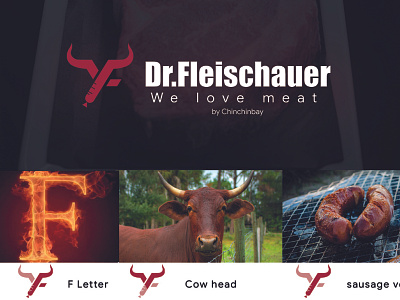 Butcher Logo: Brand Butcher make sausage branding butcher butcher logo cow hed cow logo f letter logo head vector knife logo design meat brand meat logo sausage logo