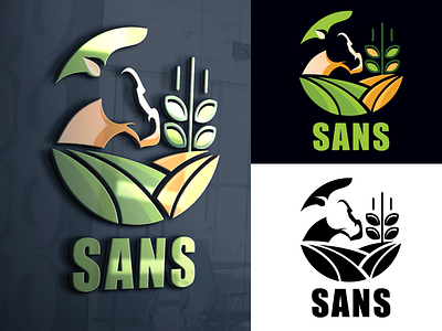 Farm logo: The visual identity of the Sans farm cow logo farm logo logo logo design visual identity wheat logo
