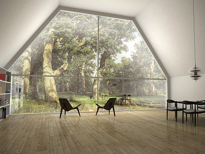 Contemporary Study 3d forest windows wood