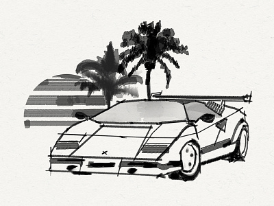 Countach Illustration 80s countach lamborghini palmtrees paper sunset