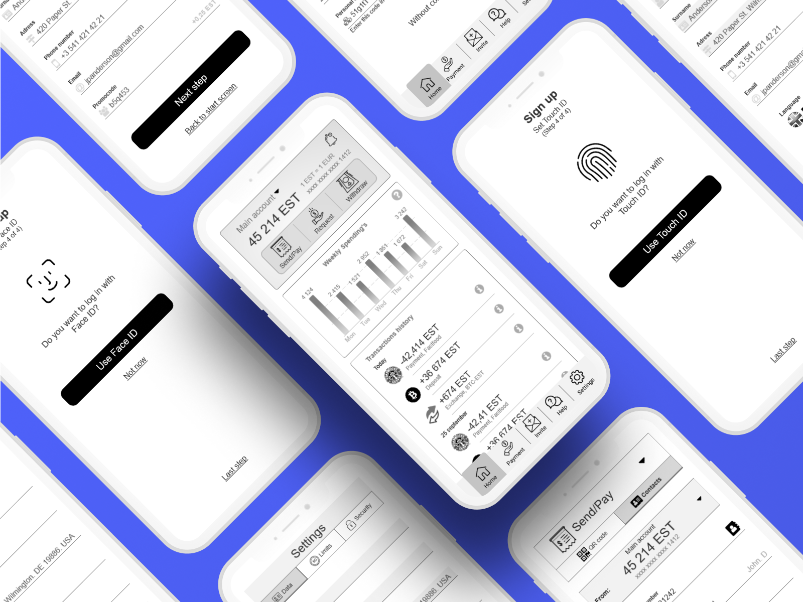 Wireframe. Crypto mobile app by Andrew Kononov on Dribbble