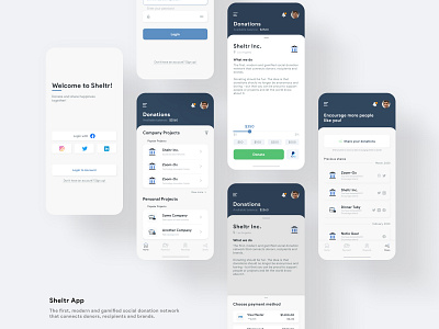 Sheltr App - Social Donation Network app donations flat minimal mobile mockup sharing social media ui ux