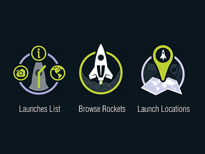 Rocket Launch app navigation icons