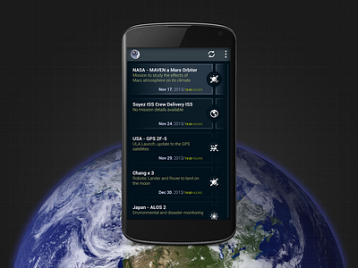 UI Concept art for Rocket Launch app android space. rocket launch ui