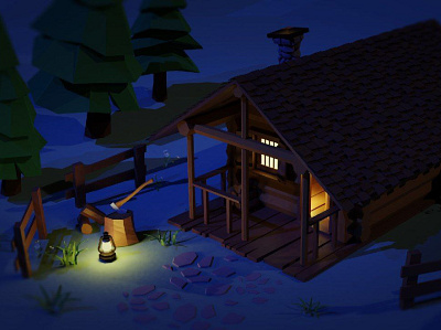 Cabin in the woods 3d art blender3d cabin lowpoly wilderness