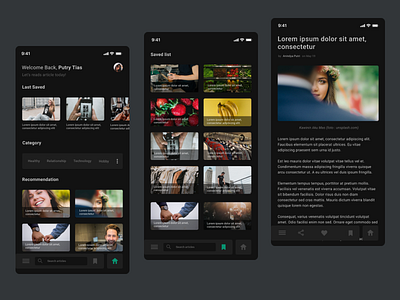 Readticle - Articles Mobile Apps Design (Night Version) app article design article page articles apps daily ui dailyui dark mode dark theme dark ui mobile apps design reading app reading list ui uidesign uiux