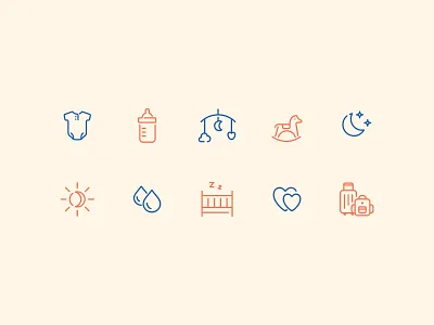 Newborn Care Icons baby bottle crib icons icons set illustrations mobile moon newborn nursery sleep