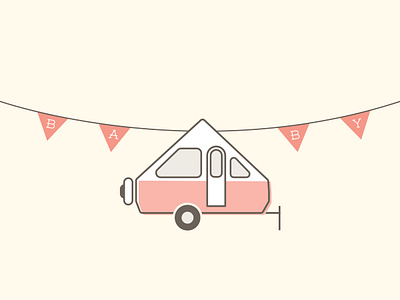 Baby On Board baby baby shower babypink camper flags illustration illustration design trailer